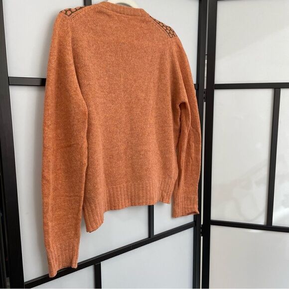 [L] Vintage Murray Brothers Scottish Wool Knit Sweater Orange & Brown 70s Print - Picture 6 of 15